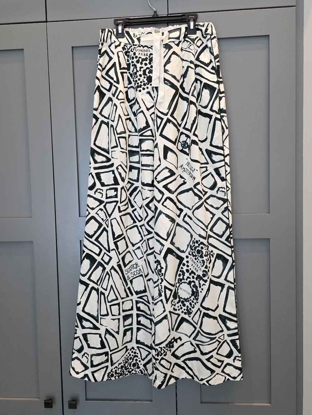 NWT Scotch & Soda Eleni Pants Amsterdam Print White Green High Rise Wide Leg Sm - Picture 3 of 13